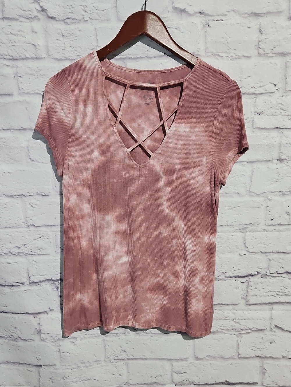 American Eagle Outfitters Rose Tie-Dye Crisscross Short Sleeve Top